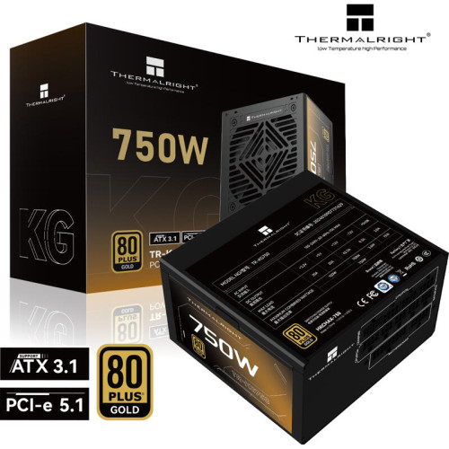 Блок питания 750W/ Power Supply Thermalright, 750W 80+ Gold (ATX, 3.1, PCIe 5.1, Full modular, 1x24(20+4)pin, 2xCPU 8(4+4)pin, 2xPCIe*2 8(6+2)pin, 1x12V-2x6, 8xSATA3, 3xMOLEX4pin, Active, 120x120mm, 150x140x86mm, APFC, OVP, UVP, SCP, OCP, OTP, OPP, black)