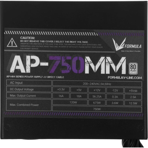 Блок питания Formula ATX 750W AP-750ММ 80 PLUS WHITE (20+4pin) APFC 120mm fan 6xSATA RTL