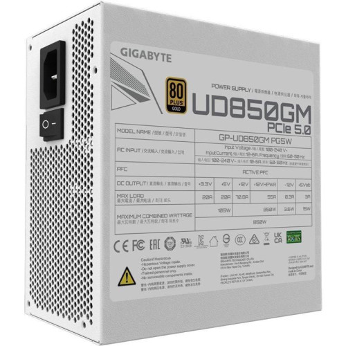Блок питания Gigabyte ATX 850W GP-UD850GM 80+ gold (20+4pin) APFC 120mm fan 8xSATA Cab Manag RTL [GP-UD850GM WHITE]