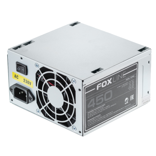 Блок питания 450Вт/ Power Supply Foxline, 450W, ATX, NOPFC, 80FAN, 2xSATA, 2xPATA, 1xFDD, 24+4