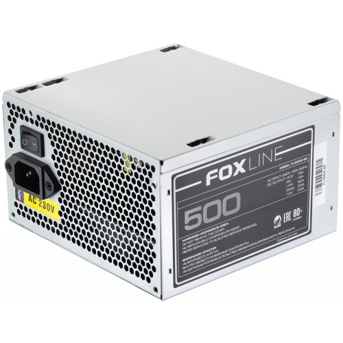 Блок питания 500Вт/ Power Supply Foxline, 500W, ATX, APFC, 120FAN, CPU 8(4+4)pin, MB 24pin, PCI-E 6+2pin, 1*PATA, 3*SATA, 80+ Блок питания 500Вт/ Power Supply Foxline, 500W, ATX, APFC, 120FAN, CPU 8(4+4)pin, MB 24pin, PCI-E 6+2pin, 1*PATA, 3*SATA, 80+