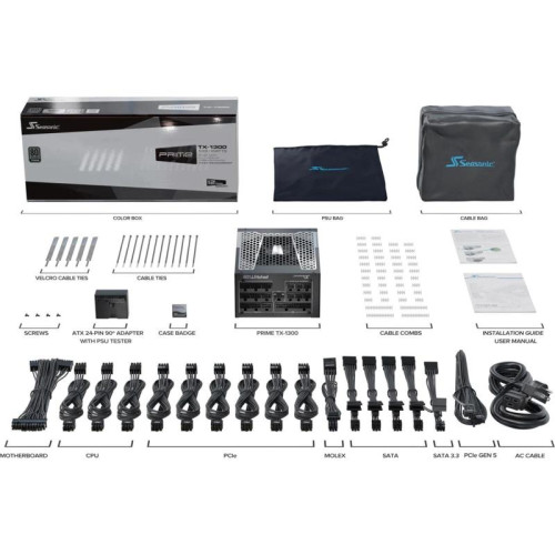 Блок питания Seasonic ATX 1300W PRIME TX-1300 Gen.5 80+ titanium (20+4pin) APFC 135mm fan 18xSATA Cab Manag RTL [TX-1300 SSR-1300TR2]
