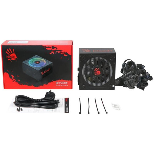 Блок питания Bloody ATX 700W BD-PS700W 80 PLUS WHITE (20+4pin) APFC 120mm fan color LED 6xSATA RTL [BD-PS700W-R]