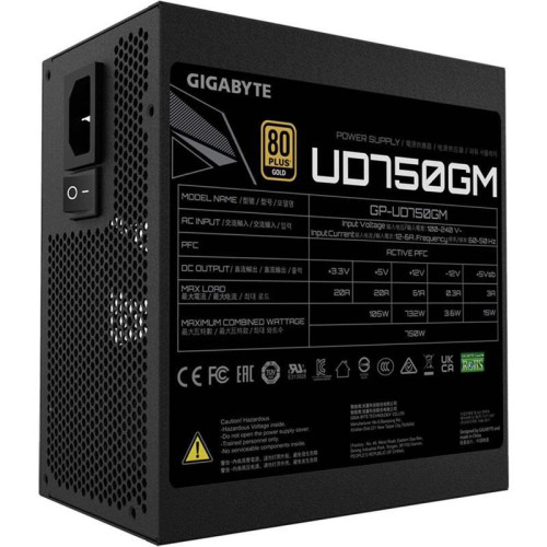Блок питания Gigabyte ATX 750W GP-UD750GM 80+ gold (20+4pin) APFC 120mm fan 8xSATA Cab Manag RTL [GP-UD750GM]