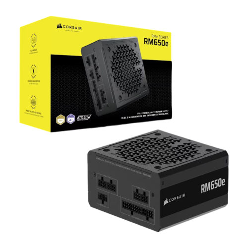 Блоки питания/ Power Supply Corsair RM650e Low-Noise, Model RPS0223, 650W 80+ Gold (ATX, 3.1, PCIe 5.1, Full modular, 1x24(20+4)pin, 1x12V-2x6, 2x4+4-pin CPU +12V (EPS), 2x4-pin Molex, 2x6+2-pin PCIe, 6xSATA3, Active, 140x140mm, 140x150x86mm, APFC, Power 