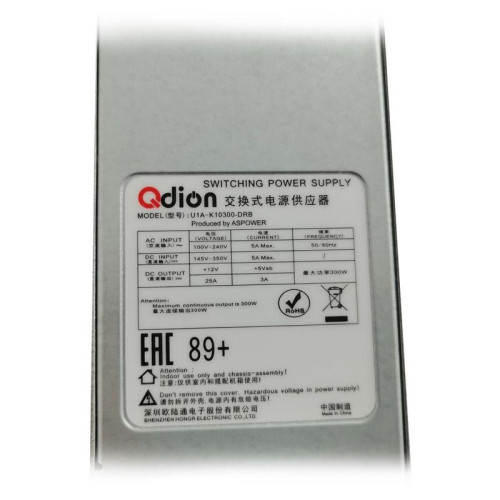 Блок питания Qdion U1A-K10300-DRB 1U Slim 300W (ШВГ=50.5*40*196mm), 89+, OEM (696060)