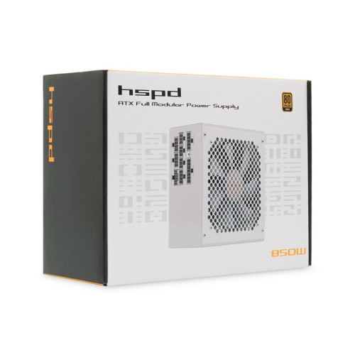 Блок питания/ Power Supply HSPD, 850W 80+ Gold (ATX, 2.52, PCIe 5.1, Full modular, 1x24(20+4)pin 600mm, 1xCPU*2 8(4+4)pin 700mm, 2xPCIe*2 8(6+2)pin 600+150mm, 1x12V(2x6) 12+4pin 600W 550mm, 2xSATA*4 500+150+150+150mm, 1xMOLEX*3 500+150+150mm , Active, 120