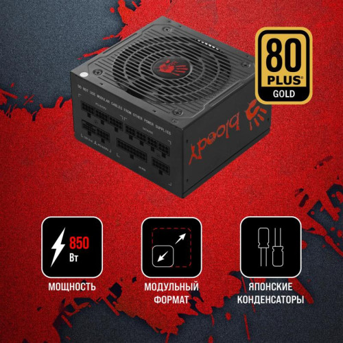 Блок питания Bloody ATX 850W BD-PS850G 80+ gold (20+4pin) APFC 120mm fan 12xSATA Cab Manag RTL [BD-PS850G-M]