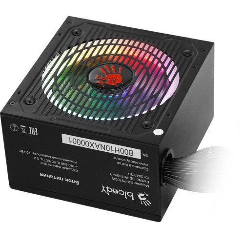 Блок питания Bloody ATX 700W BD-PS700W 80 PLUS WHITE (20+4pin) APFC 120mm fan color LED 6xSATA RTL [BD-PS700W-R]