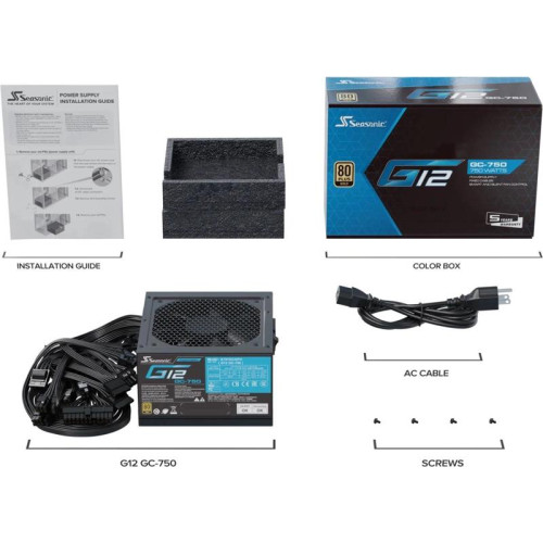 Блок питания Seasonic ATX 750W G12 GC-750 80+ gold (20+4pin) APFC 120mm fan 6xSATA RTL [G12 GC-750 SSP-750RT2]