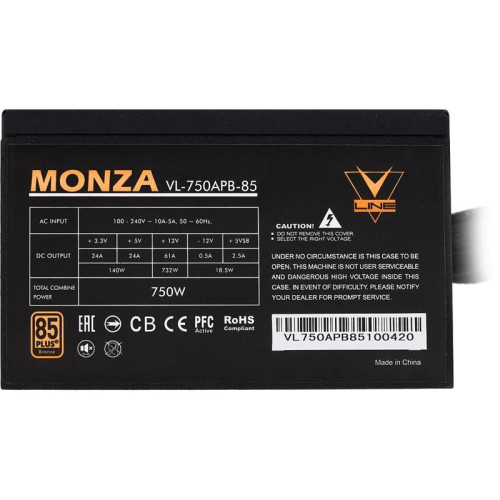 Блок питания Formula ATX 750W MONZA VL-750APB-85 80+ bronze (20+4pin) APFC 120mm fan 7xSATA RTL