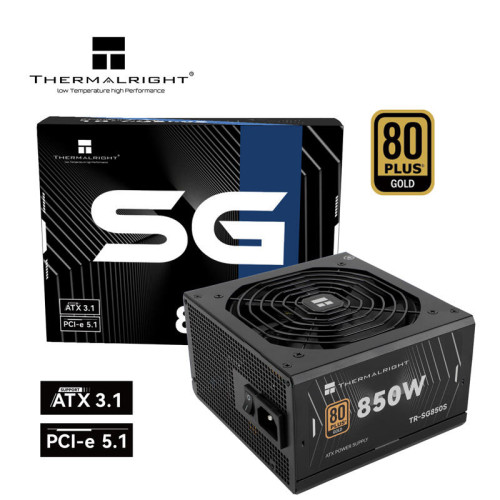 Блок питания 850W/ Power Supply Thermalright, 850W 80+ Gold (ATX, 3.1, PCIe 5.1, Non-modular, 1x24(20+4)pin, 1xCPU 8(4+4)pin, 2xPCIe*2 8(6+2)pin, 5xSATA3, 1x12+4pin (12VHPWR PCIe 5.1 12+4pin 600mm), 3xMOLEX4pin, Active, 120x120mm, 150x140x86mm, APFC, blac