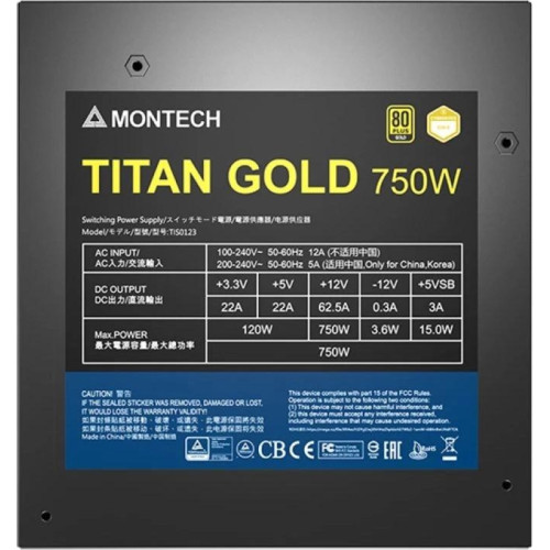 Блок питания Montech ATX 750W TITAN GOLD Gen.5 80+ gold (20+4pin) APFC 135mm fan 12xSATA Cab Manag RTL