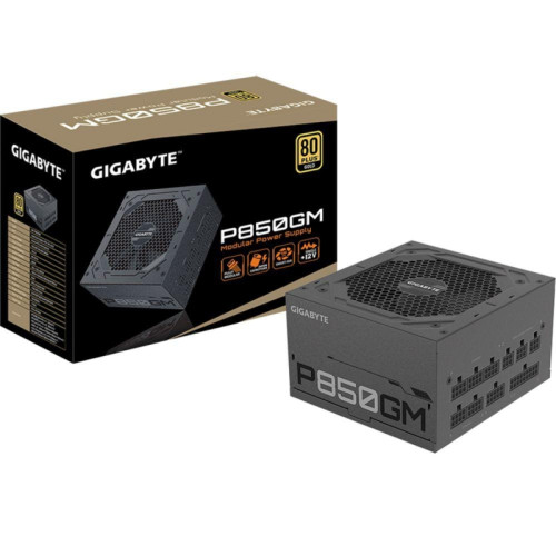 Блоки питания/ Power Supply Gigabyte GP-P850GM, 850W 80+ Gold (ATX, 2.31, Full modular, 1x24(20+4)pin, 2x4+4-pin CPU, 3xMolex, 4x6+2-pin PCIe, 8xSATA3, Active, 120x120mm, 150x140x86mm, APFC, black)