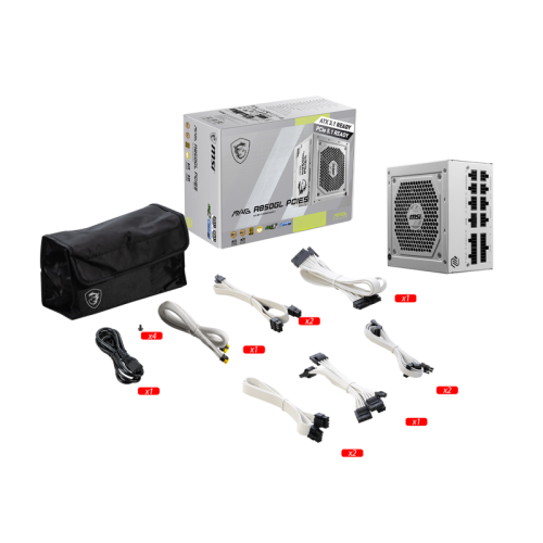Блок питания ПК/ Power Supply MSI MAG A850GL PCIE5 WHITE, 850W 80+ Gold (ATX, 3.1, PCIe 5.1, Full modular, 1x24(20+4)pin, 2xCPU 8(4+4)pin, 4xPCIe*2 8(6+2)pin, 1x12VHPWR, 8xSATA3, 4xMOLEX4pin, Active, 120x120mm, 140x150x86mm, APFC, white)