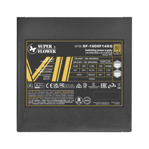 Блок питания 1000 Ватт/ Super Flower Power Supply Leadex VII, 1000W, ATX 3.0, 140mm, 12xSATA, 4xPCI-E(6+2), 1x12VHPWR, APFC, 80+ GOLD, Full Modular Блок питания 1000 Ватт/ Super Flower Power Supply Leadex VII, 1000W, ATX 3.0, 140mm, 12xSATA, 4xPCI-E(6+2), 1x12VHPWR, APFC, 80+ GOLD, Full Modular