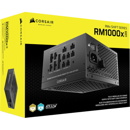 Блоки питания/ Power Supply Corsair RM1000x SHIFT, Model RPS0222, 1000W 80+ Gold (ATX, 3.1, PCIe 5.1, Full modular, 1x24(20+4)pin, 1x12V-2x6, 2x4+4-pin CPU +12V (EPS), 8x4-pin Molex, 4x6+2-pin PCIe, 16xSATA3, Active, 140x140mm, 150x140x86mm, APFC, Power c