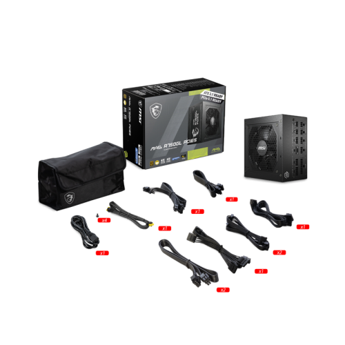 Блок питания ПК/ Power Supply MSI MAG A750GL PCIE5, 750W 80+ Gold (ATX, 3.1, PCIe 5.1, Full modular, 1x24(20+4)pin, 2xCPU 8(4+4)pin, 3xPCIe*2 8(6+2)pin, 1x12VHPWR, 8xSATA3, 4xMOLEX4pin, Active, 120x120mm, 140x150x86mm, APFC, black)