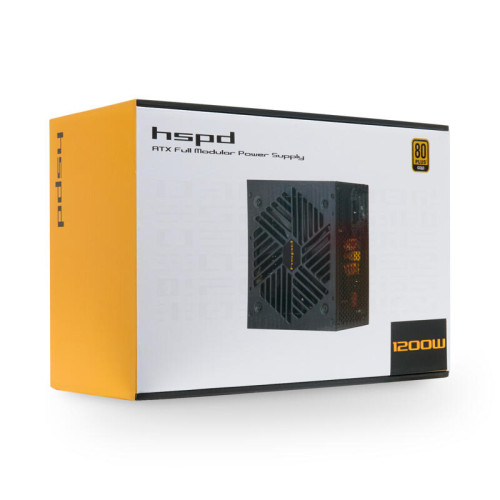 Блок питания/ Power Supply HSPD, 1200W 80+ Gold (ATX, 3.1, PCIe 5.1, Full modular, 1x24(20+4)pin 600mm, 2xCPU 8(4+4)pin 700mm, 2xPCIe*2 8(6+2)pin 550+150mm, 1x12V(2x6) 12+4pin 600W 550mm  3xSATA*3 500+150+150mm, 1xMOLEX4pin*3+FDD 500+150+150+150mm , Activ
