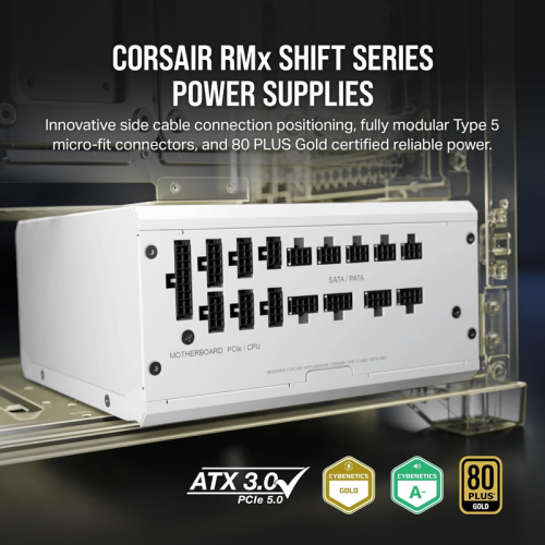 Блоки питания/ Power Supply Corsair RM1200x SHIFT White, 1200W 80+ Gold (ATX, 3.0, PCIe 5.0, Full modular, 1x24(20+4)pin, 1 x 16-pin PCIe, 2x4+4-pin CPU +12V (EPS), 8x4-pin Molex, 8x6+2-pin PCIe, 16xSATA3, Active, 140x140mm, 150x180x86mm, APFC, Power cabl