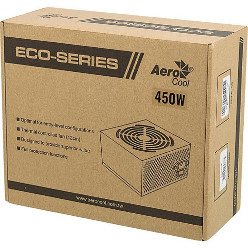 Блок питания Aerocool ATX 450W ECO-450 (20+4pin) 120mm fan 2xSATA RTL [ECO-450]