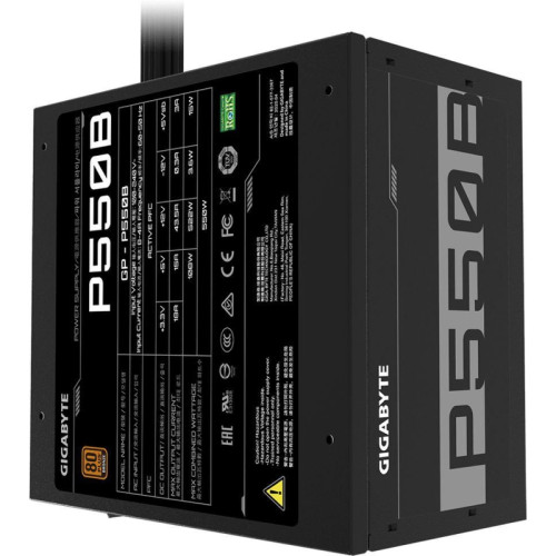 Блоки питания/ Power Supply Gigabyte GP-P550B, 550W 80+ Bronze (ATX, 2.31, Non-modular, 1x24(20+4)pin, 1x4+4-pin CPU, 3xMolex, 2x6+2-pin PCIe, 6xSATA3, Active, 120x120mm, 150x140x86mm, APFC, black)