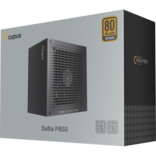 Блок питания ПК/ Power Supply Ocypus Delta P850, 850W 80+ Bronze (ATX, 3.1, Non modular, 1x24(20+4)pin, 2xCPU 8(4+4)pin, 3xPCIe*2 8(6+2)pin, 1x12V-2x6, 8xSATA3 , Active, 120x120mm, 150x140x86mm, APFC, black)