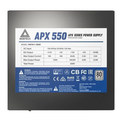Блок питания Montech ATX 550W APX 550 80 PLUS WHITE (20+4pin) APFC 120mm fan 6xSATA RTL