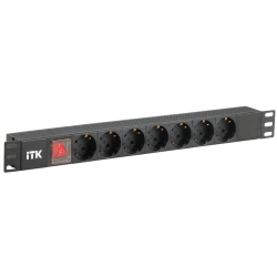 PDU 7 розеток DIN49440 (нем. cтанд.), с LED выключателем,1U, без шнура, вх. IEC320 C14, алюминиевый профиль, черный