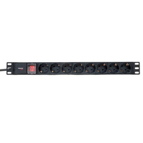 Блок розеток/ Блок розеток PDU TERACOM PRO 19'' 1U 16А/250В 8 розеток Schuko с выключателем шнур питания длиной 2 метра сечение 3x1.5 мм2 вилка Schuko корпус пластик черный