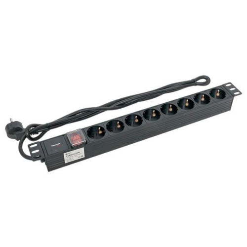 Блок розеток/ Блок розеток PDU TERACOM PRO 19'' 1U 16А/250В 8 розеток Schuko с выключателем шнур питания длиной 2 метра сечение 3x1.5 мм2 вилка Schuko корпус пластик черный