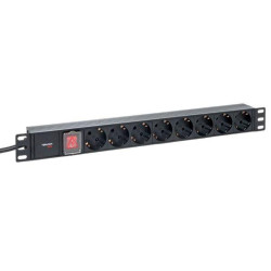 Блок розеток/ Блок розеток PDU TERACOM PRO 19'' 1U 16А/250В 8 розеток Schuko с выключателем шнур питания длиной 2 метра сечение 3x1.5 мм2 вилка Schuko корпус пластик черный