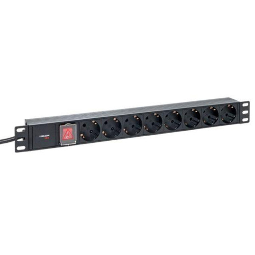 Блок розеток/ Блок розеток PDU TERACOM PRO 19'' 1U 16А/250В 8 розеток Schuko с выключателем шнур питания длиной 2 метра сечение 3x1.5 мм2 вилка Schuko корпус пластик черный