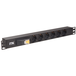 PDU 6 розеток DIN49440 (нем. cтанд.), с автоматом на 10А,1U, без шнура, вх. IEC320 C14, алюминиевый профиль, черный