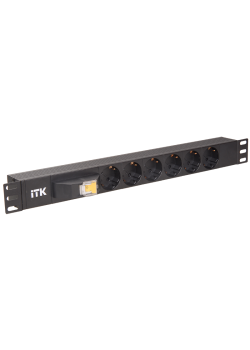 PDU 6 розеток DIN49440 (нем. cтанд.), с автоматом на 10А,1U, без шнура, вх. IEC320 C14, алюминиевый профиль, черный