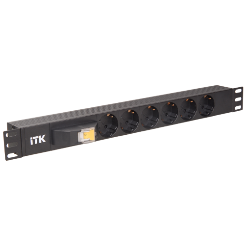 PDU 6 розеток DIN49440 (нем. cтанд.), с автоматом на 10А,1U, без шнура, вх. IEC320 C14, алюминиевый профиль, черный
