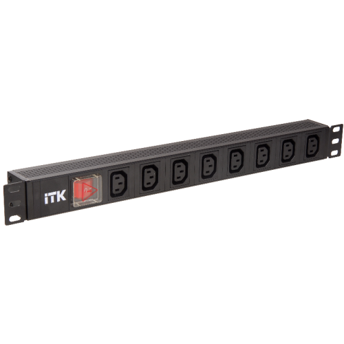 PDU 8 розеток C13 с LED выключателем,1U, вх. С14, без шнура, алюминиевый профиль