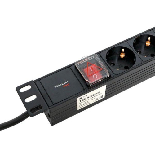 Блок розеток/ Блок розеток PDU TERACOM PRO 19'' 1U 16А/250В 8 розеток Schuko с выключателем шнур питания длиной 2 метра сечение 3x1.5 мм2 вилка Schuko корпус пластик черный
