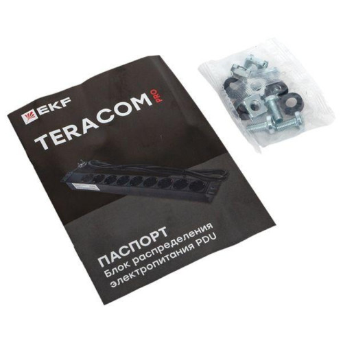 Блок розеток/ Блок розеток PDU TERACOM PRO 19'' 1U 16А/250В 8 розеток Schuko с выключателем шнур питания длиной 2 метра сечение 3x1.5 мм2 вилка Schuko корпус пластик черный