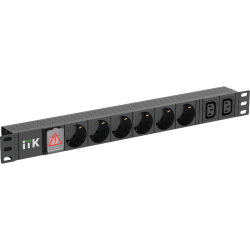 ITK PDU 6 розеток нем. ст. + 2 С13 LED 1U вх. С14 алюмин.