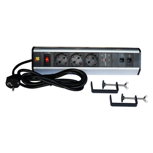 Блок распределения питания Lanmaster LAN-WA-DC/3G+2UC+2C6 гор.размещ. 3xSchuko 2xUSB 2xRJ45 базовые 16A Schuko 3м