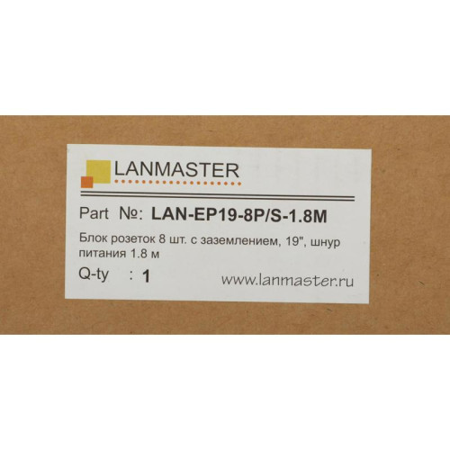 Блок распределения питания Lanmaster LAN-EP19-8P/S-1.8M гор.размещ. 8xSchuko базовые 10A C14 1.8м