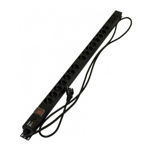 Сетевой фильтр Hyperline Hyperline SHE-15SH-3IEC-SF-2.5EU Блок розеток, вертикальный, 15 розеток Schuko, 3 розетки IEC320 C13, выключ. с подсветкой, защита от перенапряж., кабель питания 2.5м (3х1.5мм2) с вилкой Schuko 16A, 250В, 1040x44.4x44.4мм (ДхШхВ),