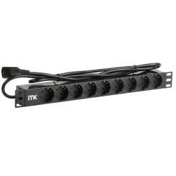 PDU 9 розеток DIN49440 (нем. cтанд.) 1U, шнур 2м вилка IEC 320 C14, профиль из ПВХ, черный