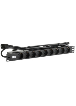 PDU 9 розеток DIN49440 (нем. cтанд.) 1U, шнур 2м вилка IEC 320 C14, профиль из ПВХ, черный