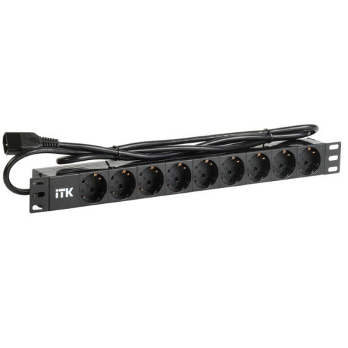 PDU 9 розеток DIN49440 (нем. cтанд.) 1U, шнур 2м вилка IEC 320 C14, профиль из ПВХ, черный