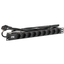 PDU 9 розеток DIN49440 (нем. cтанд.) 1U, шнур 2м вилка DIN49441 (нем. станд.), алюминиевый профиль, черный