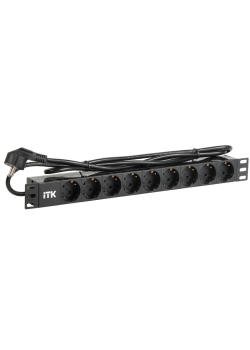 PDU 9 розеток DIN49440 (нем. cтанд.) 1U, шнур 2м вилка DIN49441 (нем. станд.), алюминиевый профиль, черный