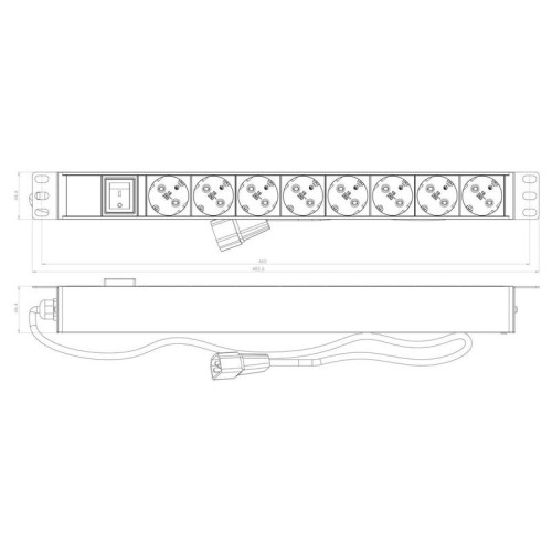 Блок распределения питания Hyperline SHE19-8SH-S-2.5IEC гор.размещ. 8xSchuko базовые 10A C14 2.5м Блок распределения питания Hyperline SHE19-8SH-S-2.5IEC гор.размещ. 8xSchuko базовые 10A C14 2.5м