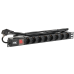 ITK PDU 8 розеток DIN49440 (нем. cтанд.) с LED выключателем, 1U, шнур 2м вилка DIN49441 (нем. станд.), алюминиевый профиль, черный